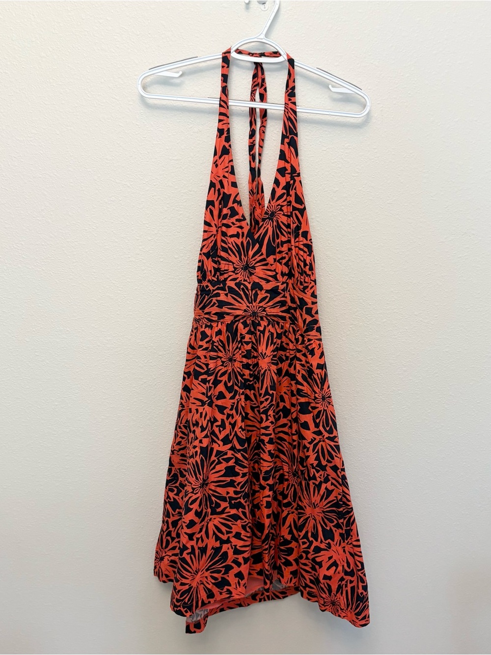 Modcloth The Unfaltering Halter Dress Size 10 Orange Floral Sundress 100% Cotton